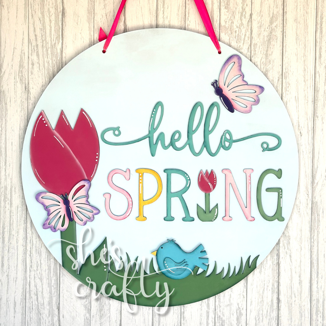 Hello Spring Tulips Round