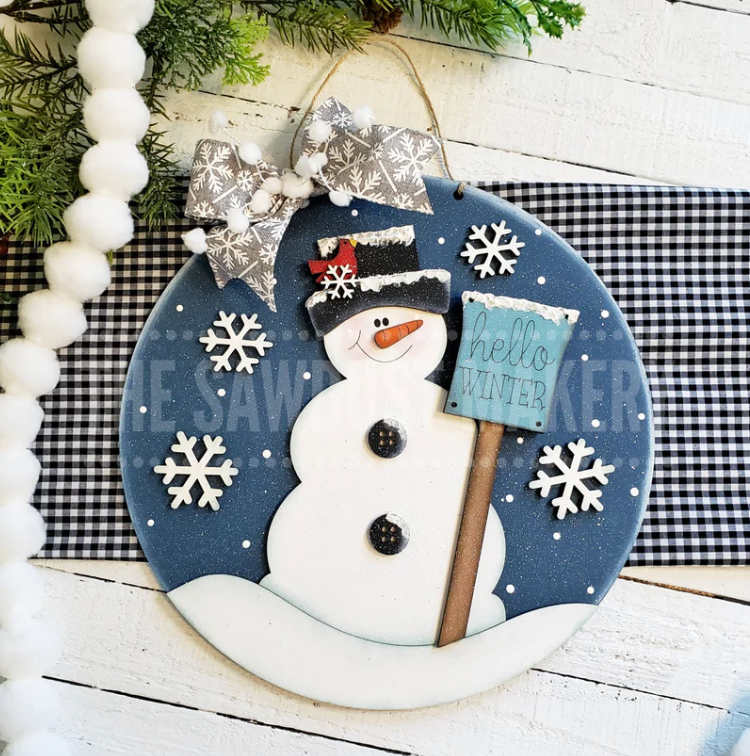 Hello Winter Snowman Round