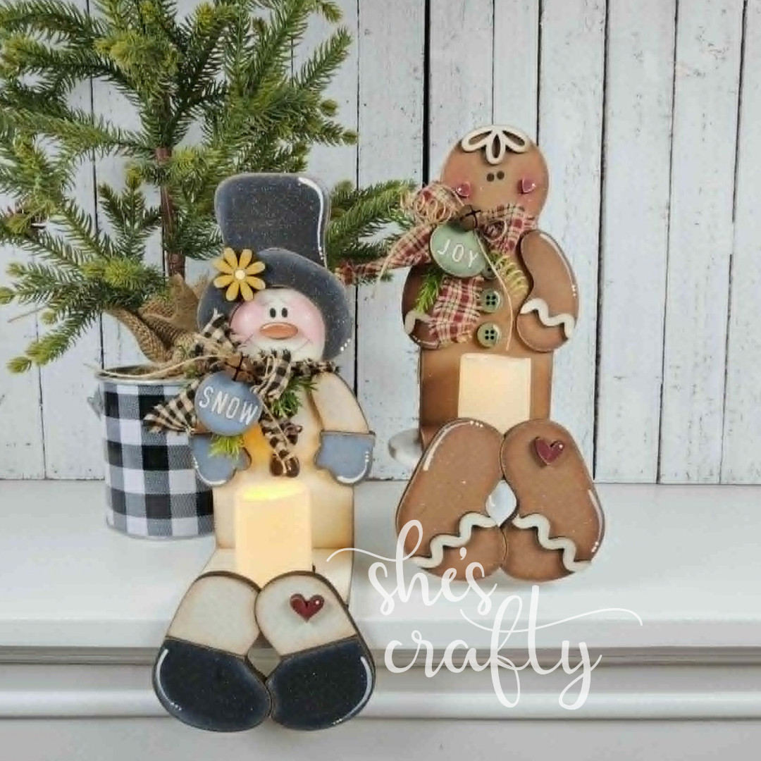 Snowman and Gingerbread Votive Holder Set